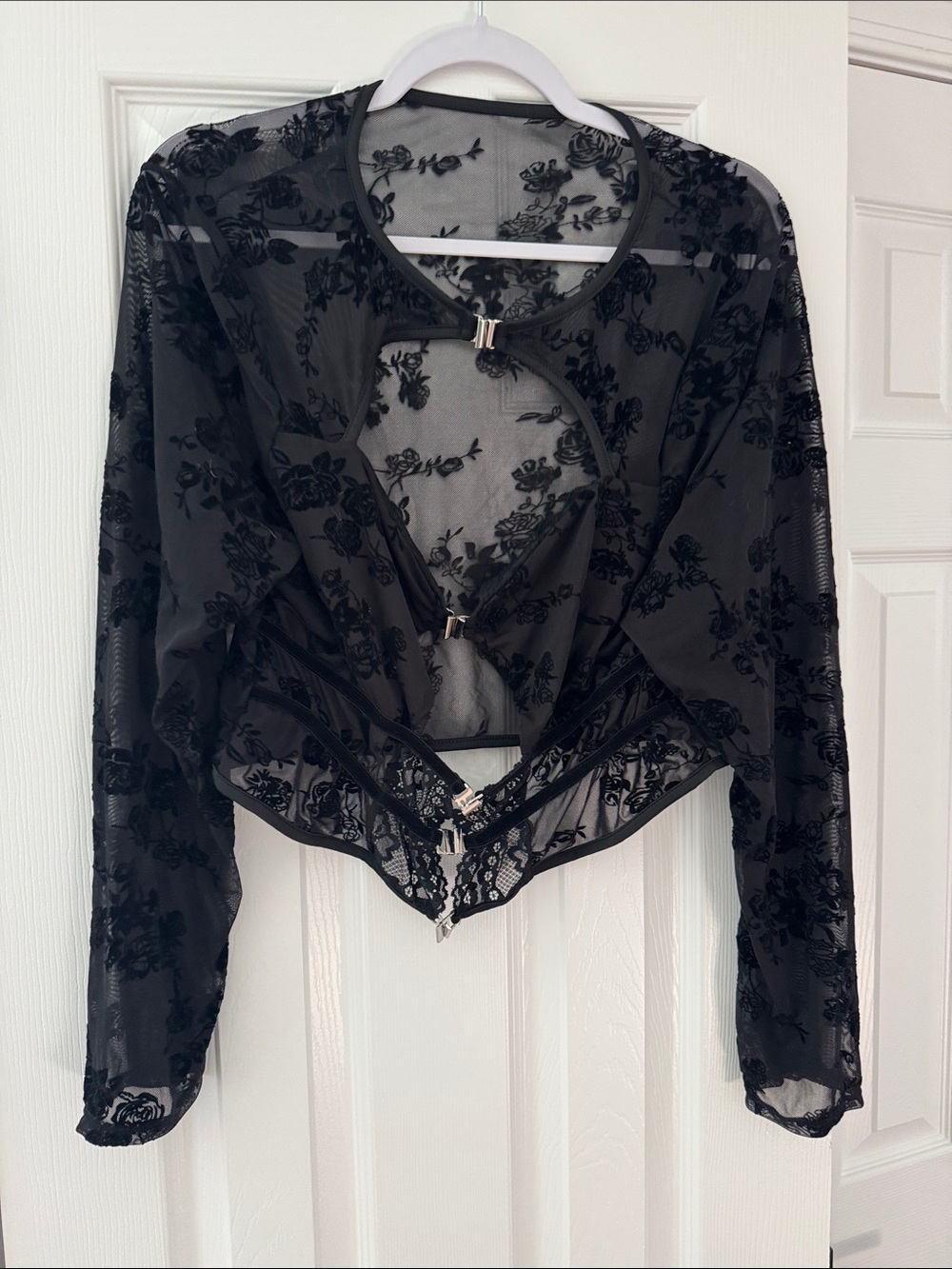 SHEIN Black Sheer Floral Lace top - Picture 3 of 5